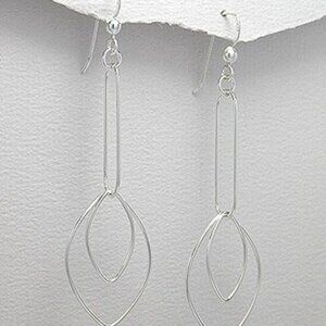 Sterling Silver Pointed Oval Dangle Earrings